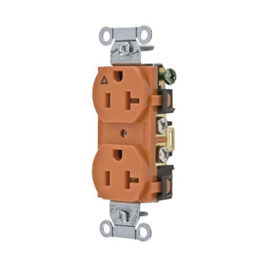 Contacto Dúplex Conexión a Tierra Aislada/ 20 A 125 V/ 2 polos 3 Hilos/ Color naranja/ Nema 5- 20R/ Grado Comercial.