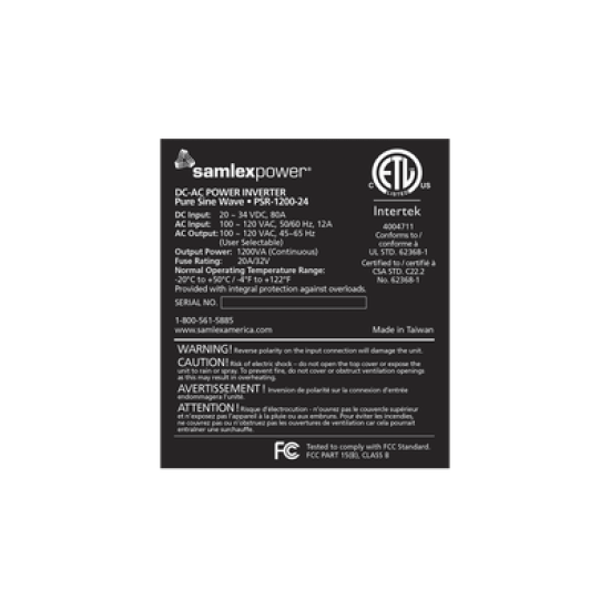 Inversor de corriente Onda Pura Montaje en rack 1U 1200W, 24 Vcc- 120 VCA, 50/60 Hz