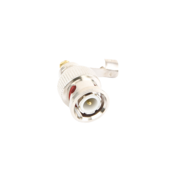 Conector BNC macho en 75 Ohm, para cable coaxial RG-59 / Con base de alivio negra de PVC, Níquel/ Oro/ PTFE.