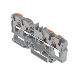 Borna de paso para 4 conductores; con tecla; 4 mm²; con orificio de prueba; Marcaje lateral y central; para carril DIN 35 x 15 y 35 x 7,5; Push-in CAGE CLAMP®; 4,00 mm²; gris
