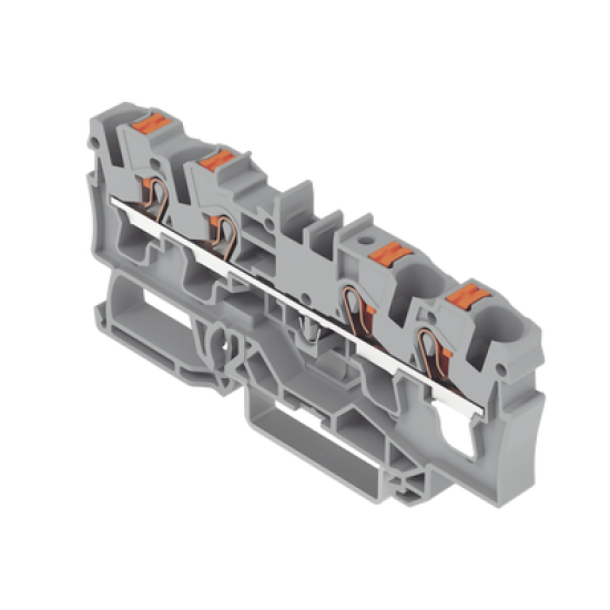Borna de paso para 4 conductores; con tecla; 4 mm²; con orificio de prueba; Marcaje lateral y central; para carril DIN 35 x 15 y 35 x 7,5; Push-in CAGE CLAMP®; 4,00 mm²; gris