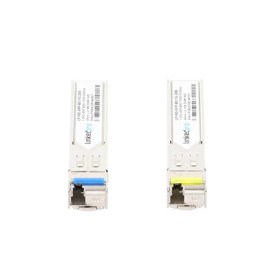 Transceptores Ópticos Industriales Bidireccionales SFP (Mini-Gbic) / Monomodo 1310 & 1550 nm / 1.25 Gbps / 1000BASE-BX / Conector LC/UPC Simplex / DDM / Hasta 20 km / 2 Piezas