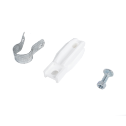 Aislador de paso o esquina de color BLANCO con abrazadera incluida de 1 Pulgada para uso en poste cerco eléctrico