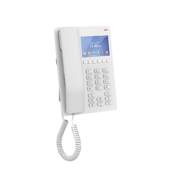 Teléfono IP Hotelero con pantalla LCD a color, 2 líneas SIP con 2 cuentas, codec Opus, IPV4/IPV6, color blanco, con gestión en la nube GDMS