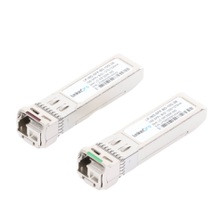 Transceptores Ópticos Industriales Bidireccionales SFP+ (Mini-Gbic) / Monomodo 1270 & 1330 nm / 10 Gbps / 10GBASE / Conector LC/UPC Simplex / DDM / Hasta 3 km / 2 Piezas