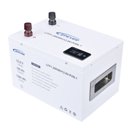 Batería de Litio LiFePO4 12.8Vcc, 100Ah, 1.28KwH, Pantalla LCD para Monitoreo Local, Carcasa Metálica