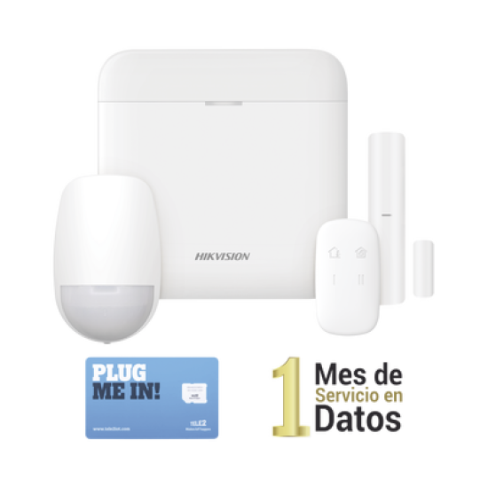 (AX PRO) KIT de Alarma AX PRO con GSM (3G/4G) / Incluye: 1 Hub con bateria de respaldo / 1 Sensor PIR / 1 Contacto Magnético / 1 Control Remoto /1 MICROSIM30M2M incluye 1 mes de servicio/ Wi-Fi / Compatible con Hik-Connect P2P