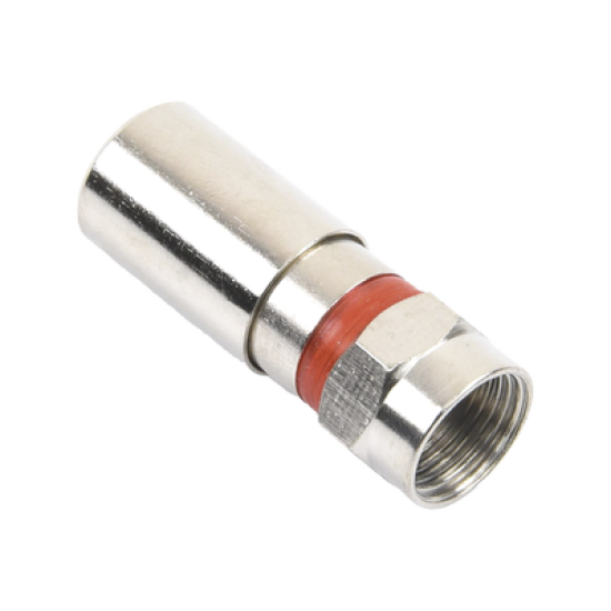 Conector F Macho de Compresión, Metálico para cable RG-59, Cuerpo de Bronce Niquelado.