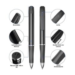 Cámara Oculta en Bolígrafo (Spyce Camera) /  Full HD / Grabación de Video y Audio / Captura de Fotos / Soporta Memoria Micro-SD de hasta 64G / Tiempo de Carga Aprox. 1 hora / Tiempo de Trabajo 120 min. / Incluye Cable de Carga. 