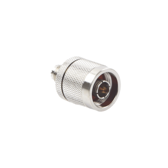 Adaptador en Línea, de Conector Mini UHF Hembra a N Macho, Níquel/ Oro/ Teflón.