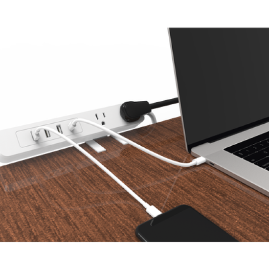 Multicontacto con Montaje para Escritorio / Carga Rápida para 65 W / 3 x Nema 5-15P / 2 x USB-A (5V @3A) / 1 x USB-C (65W)