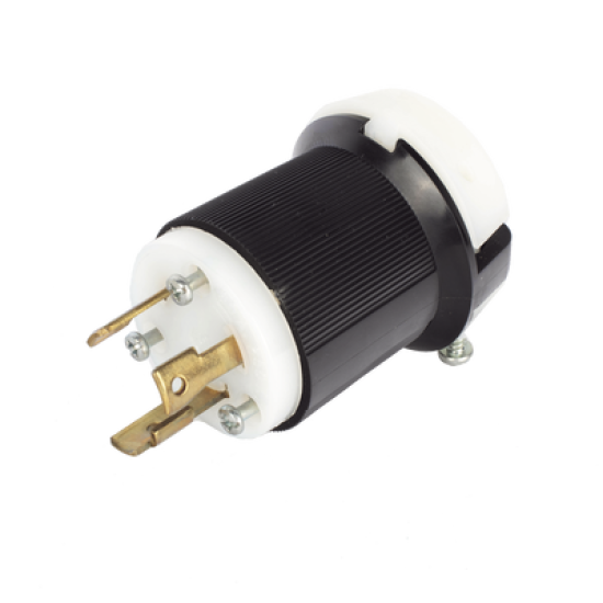 Clavija Industrial con Bloqueo de Media Vuelta / 30 A 250 V CA / 2 Polos 3 Hilos / Color Blanco y Negro / Nema L6-30P.