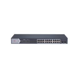 Switch Gigabit PoE+ / Administrable / 24 Puertos 1000 Mbps PoE+ / 2 Puertos SFP / Configuración Remota desde Hik-PartnerPro / PoE Extendido 250 Metros / 370 Watts