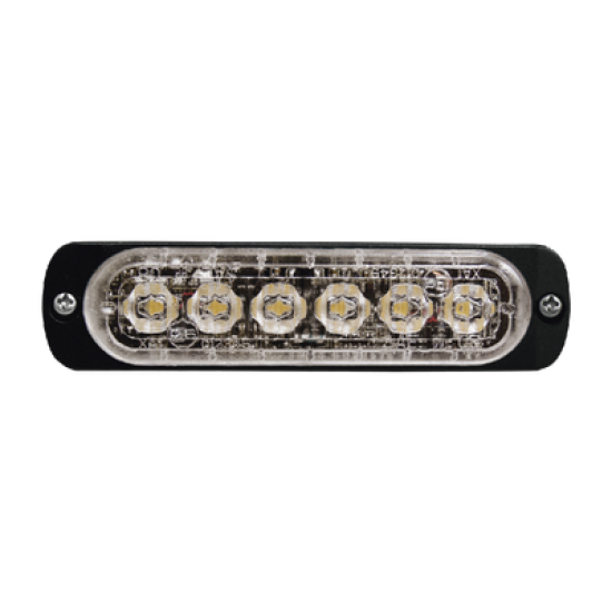 Luz Auxiliar de 6 LED, Roja, Bisel Negro, Lente Transparente