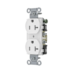 Contacto Dúplex 20 A, 125 V,  2 Polos, 3 Hilos, Cableado Posterior y  Lateral, Color Blanco (Nema 5-20R).