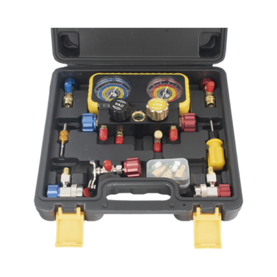  Manómetro de 4 vías con Accesorios para Gas refrigerante  R410A/ R32/ R134A/R22 