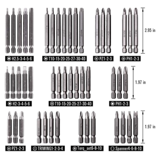 Juego de 208 Puntas para Taladro Entrada Hexagonal 1/4