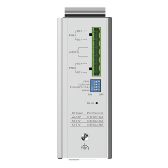 Switch Industrial PoE hasta , Ideal para temperaturas Extremas y protección contra descargas, 1 x PoE++ Port, 3 x PoE+ Ports, and 2 x SFP Uplink Ports