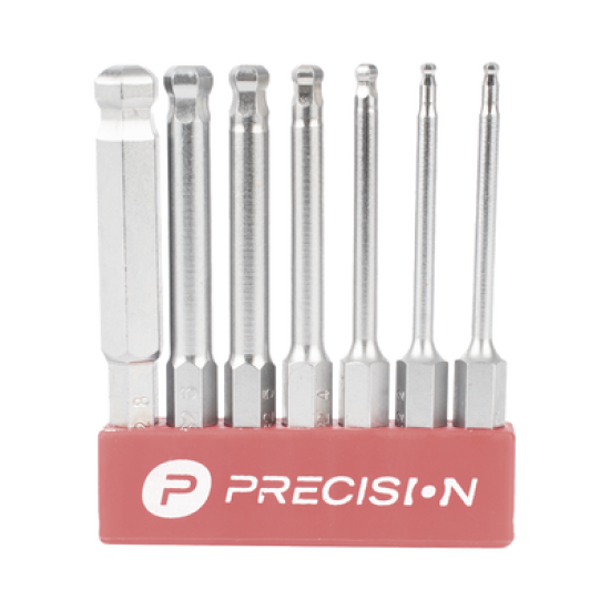 Juego de 7 Puntas Hexagonales / Allen, Milimétricas con Cabeza Redonda  para Destornillador de entrada Hexagonal de 1/4