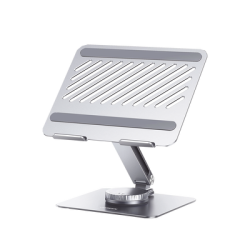 Soporte Giratorio de Aluminio para Laptop | Giratorio 360° | Función de Bloqueo | Soporta Laptops de 10 a 17.3''| Capacidad de Carga 5Kg | Excelente Estabilidad | Diseño Ergonómico | Altura y Angulo Ajustable | Plegable y Port&