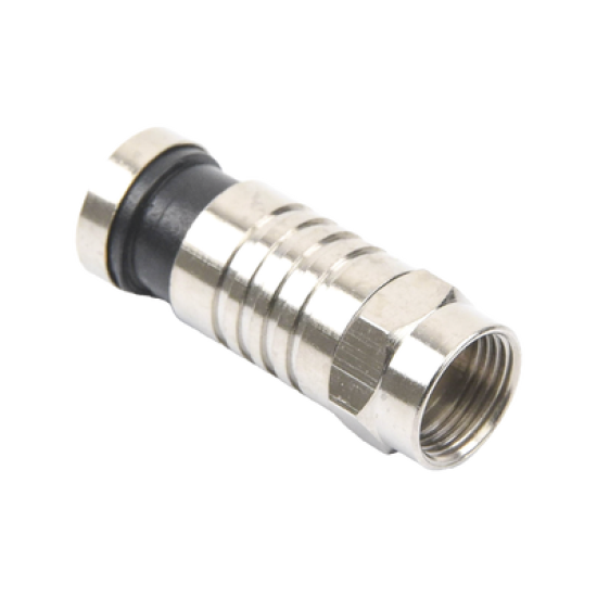 Conector F Macho de Compresión para cable RG-6, Cuerpo de Bronce Niquelado.