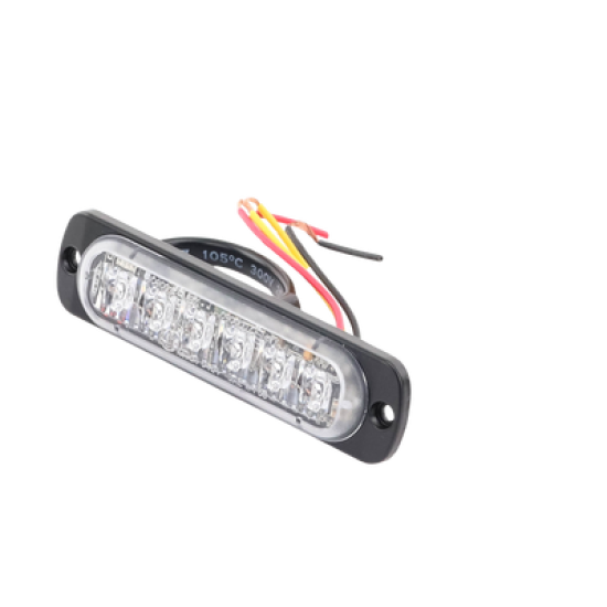 Luz Auxiliar de 6 LED, Roja, Bisel Negro, Lente Transparente