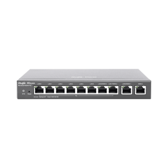 Router Balanceador con Función SD-WAN, 6 puertos LAN  y 2 puertos LAN/WAN POE+ af/at gigabit hasta 110w, 1 puertos LAN/WAN gigabit y 1 Puerto WAN gigabit, hasta 350 clientes con desempeño de 1.5 Gbps asimétricos