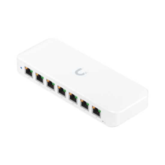 UniFi Switch Ultra 60W Administrable / 8 puertos GbE / (1) puerto POE++ IN opcional y (7) puertos POE+/ Wattaje depende de fuente o POE IN / Incluye fuente AC hasta 62W para POE
