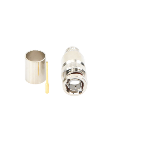 Conector BNC Macho de 75 Ohm, Anillo Plegable, para Cable 8238, RG-11/U, Níquel/ Oro/ Teflón.