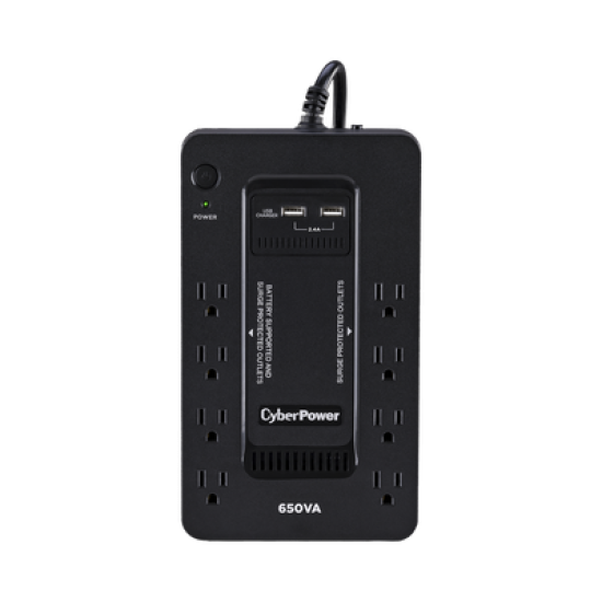 UPS de 650 VA/390 W, Topología Standby con Modo Ahorrador ECO, Entrada 120 Vca NEMA 5-15P, Con 8 Tomas NEMA 5-15R 