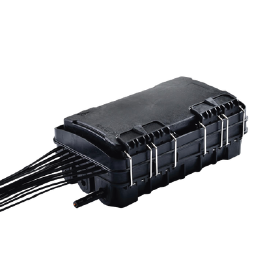 Caja de Distribución de Fibra Óptica para 24 Empalmes, con 16 acopladores SC/APC simplex, Exterior IP65, Color Negro