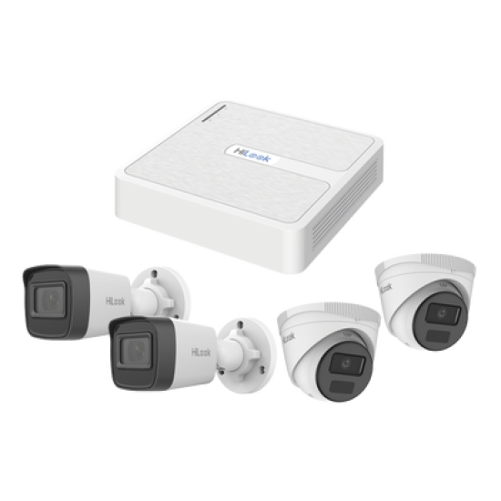 Kit IP 2 Megapixel / NVR de 4 Canales con 4 Puertos PoE / 2 Cámaras IP Bala para Exterior / 2 Cámaras IP Domo para ExterIOR