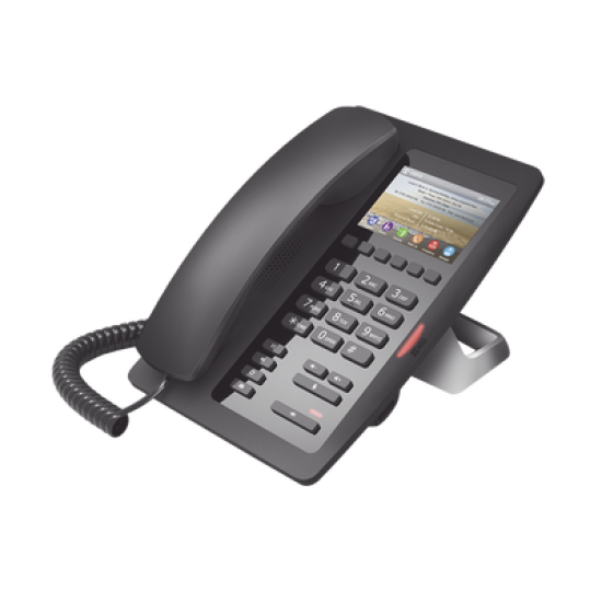 (H5 Color Negro) Teléfono IP Hotelero de gama alta, pantalla LCD de 3.5 pulgadas a color, 6 teclas programables para servicio rápido (Hotline), PoE 