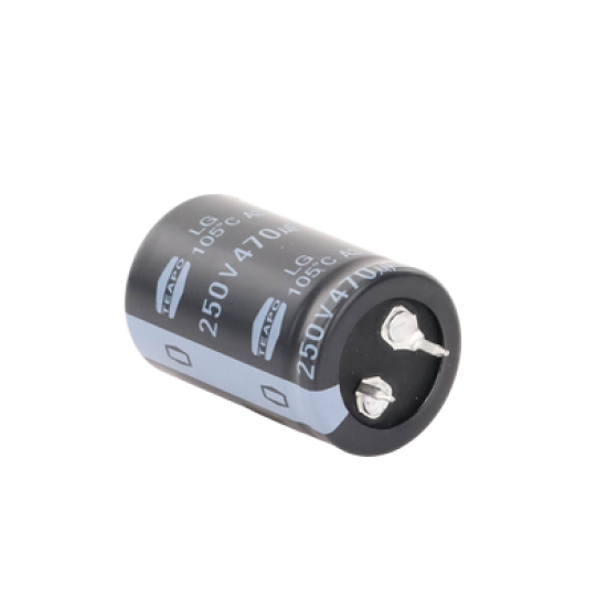 Capacitor Electrolítico de Aluminio, Radial de 470 µFd, 250 Vcc, 105 °C, 25 x 40 mm.