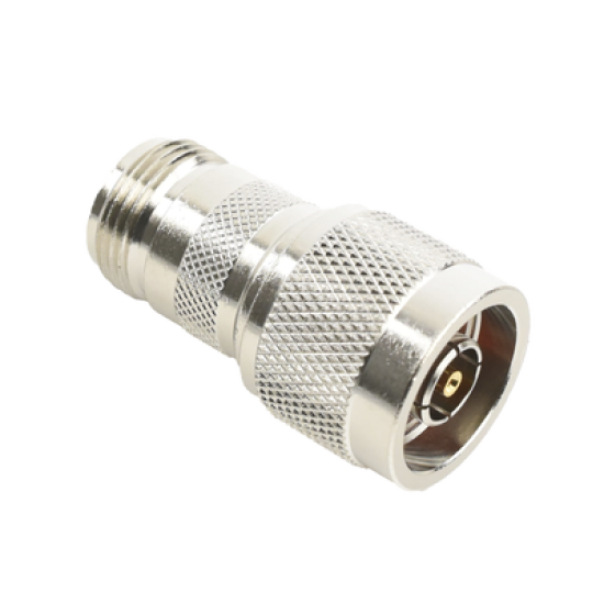 Adaptador en Línea, de Conector N Macho Inverso a N Hembra, Níquel/ Oro/ Teflón.