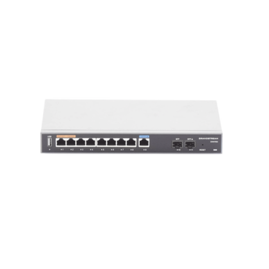 Router Gigabit VPN / Balanceador de cargas / 60,000 sesiones NAT /  9 puertos 10/100/1000 Mbps + 2 puertos SFP (WAN/LAN) / 1 puerto entrada PoE(af/at) / 2 puertos salida PoE (af/at) / Compatible con GWN Cloud.
