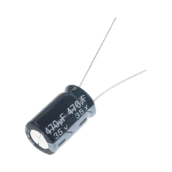 Capacitor Electrolítico de Aluminio, Radial de 470 µFd, 35 Vcc, 105 °C, 10 x 20 mm.