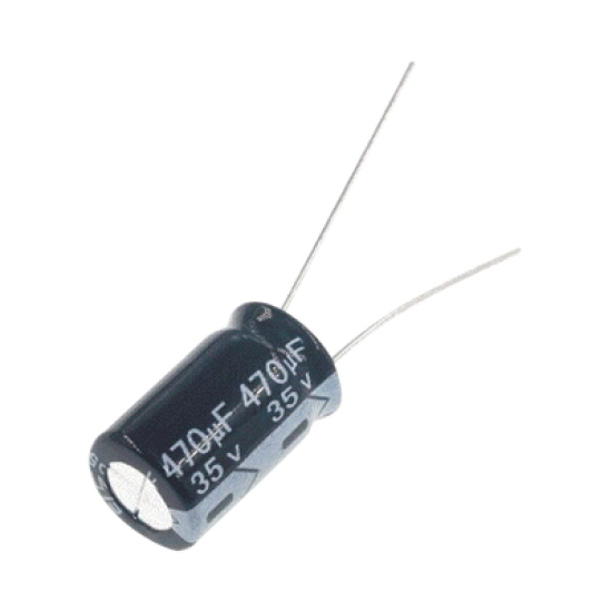 Capacitor Electrolítico de Aluminio, Radial de 470 µFd, 35 Vcc, 105 °C, 10 x 20 mm.