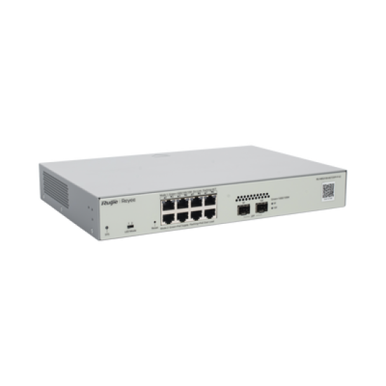 Switch Administrable PoE Capa 2 con 8 puertos Gigabit PoE 802.3af/at + 2 SFP para fibra 1Gb, gestión gratuita desde la nube, 125w