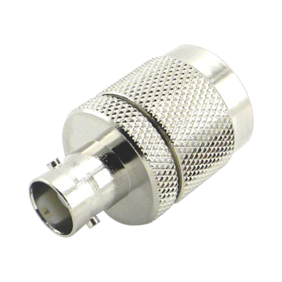 Adaptador en Línea de Conector N Macho a BNC Hembra, Plata/ Oro/ Teflón.