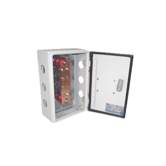 Barra de Unión y Distribución de Hilos Tierra Física con Gabinete de 1000 Amperes de Capacidad.