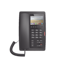 (H5 Color Negro) Teléfono IP Hotelero de gama alta, pantalla LCD de 3.5 pulgadas a color, 6 teclas programables para servicio rápido (Hotline), PoE 