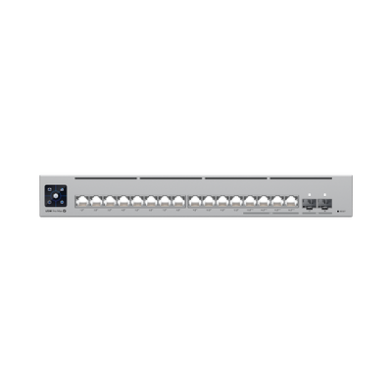 UniFi Switch Pro Max 16 PoE con funciones Capa 3, 16 puertos EtherLight RGB / (4) puertos 2.5 GbE POE++ y (12) puertos GbE POE+ /(2) puertos SFP+ 10G /con pantalla táctil informativa, hasta 180W de presupuesto POE 