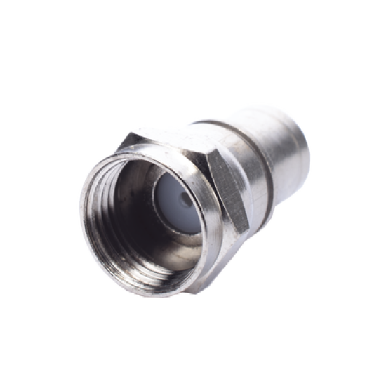 Conector F Macho Plegable, Con PIN para Cable RG-59, Cuerpo de Bronce Niquelado.
