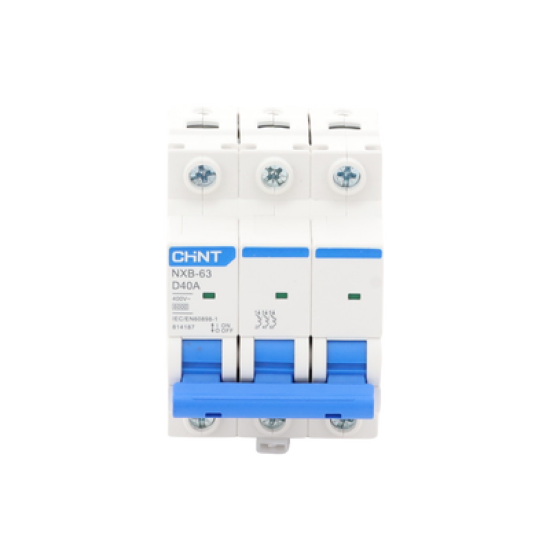 Pastilla para Riel Din, 3 Polos, 40 Amp, Vca:110/415v, 6kA, Catálogo: NXB633PD40, Serie: NXB-63.