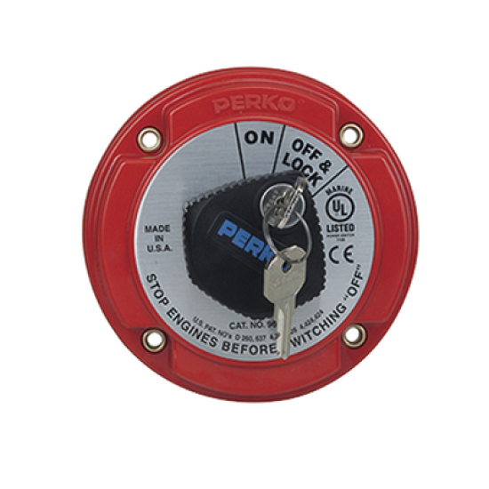Switch Selector de Batería On / Off de Servicio Mediano, con Bloqueo por Llave para Sistemas Eléctricos Marinos
