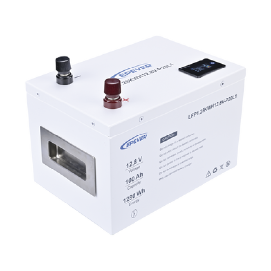 Batería de Litio LiFePO4 12.8Vcc, 100Ah, 1.28KwH, Pantalla LCD para Monitoreo Local, Carcasa Metálica