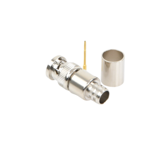 Conector BNC Macho de 75 Ohm, Anillo Plegable, para Cable 8238, RG-11/U, Níquel/ Oro/ Teflón.