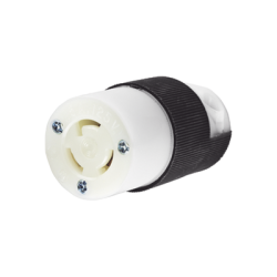 Conector Industrial con Bloqueo de Media Vuelta / 15 A 125 V CA / 2 Polos 3 Hilos / Color Blanco y Negro / Nema L5-15R. 