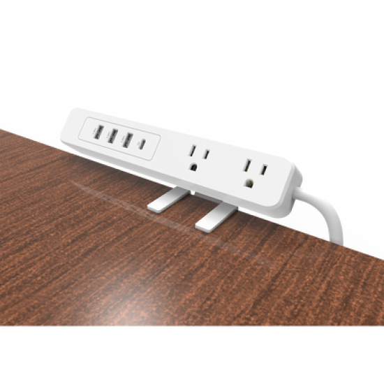 Multicontacto con Montaje para Escritorio / Carga Rápida para 65 W / 3 x Nema 5-15P / 2 x USB-A (5V @3A) / 1 x USB-C (65W)